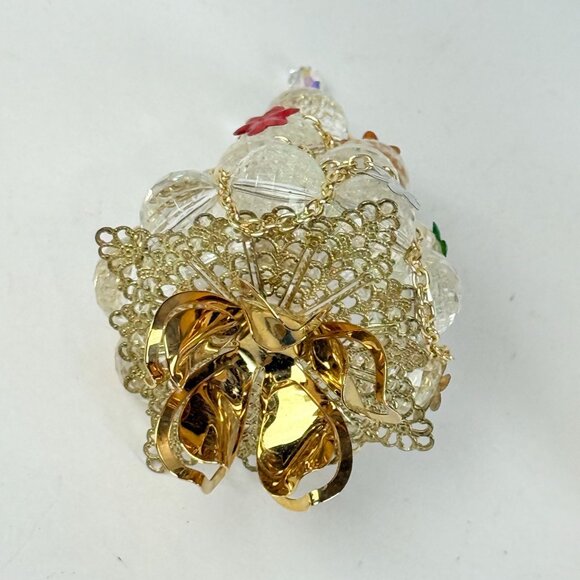 Crystal Glass 2 Christmas Trees With Gold Accents & Floral Details Elegant Holid - Picture 3 of 9